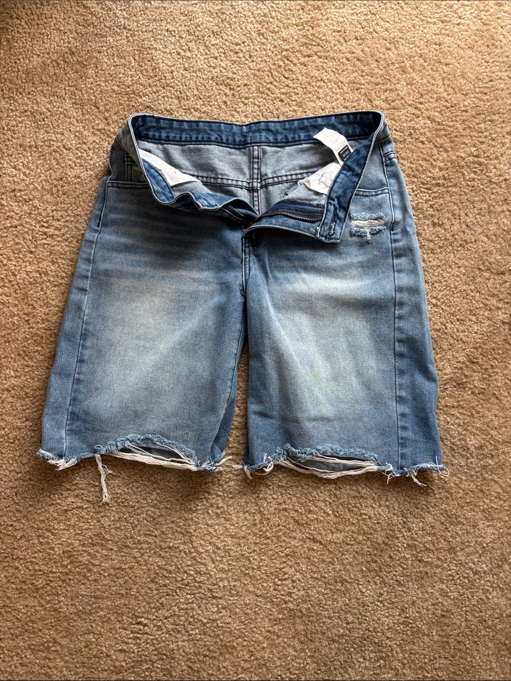 SHEIN Light Blue Distressed Denim Bermuda Shorts